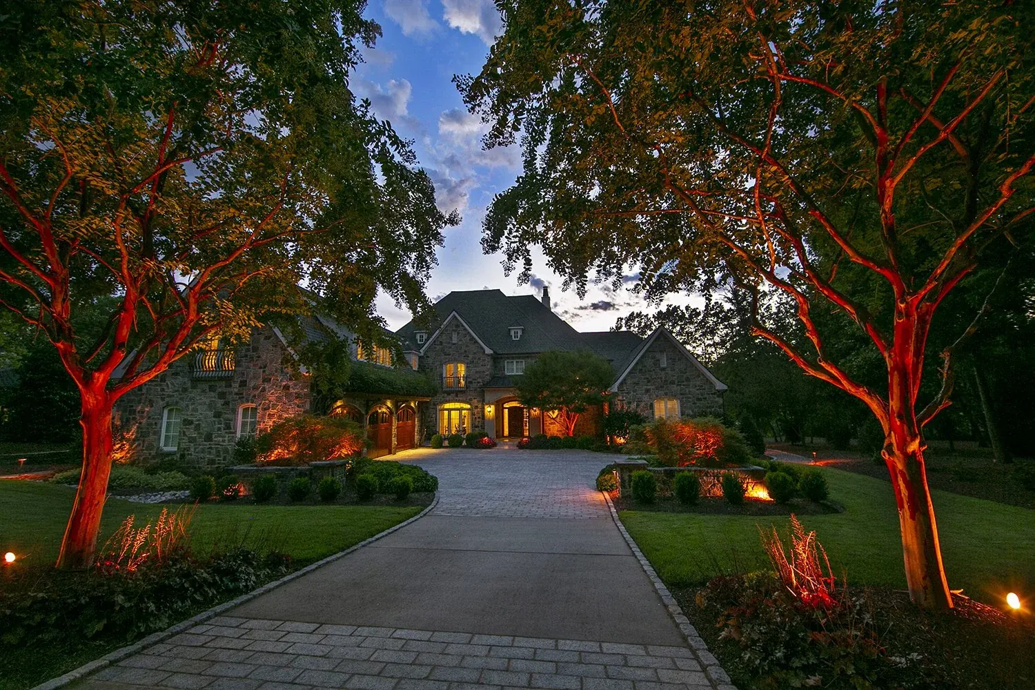 Finished landscape and hardscape installation at a Governor’s Club home by Edge Effect Landscapes